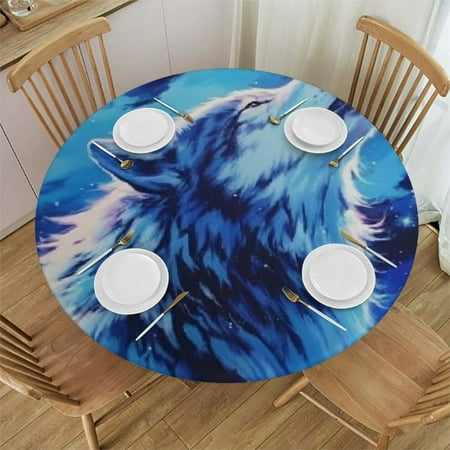 

SHERONV Wolf Stars Space Round Tablecloth Stain Resistant Washable for Indoor Outdoor Decoration Kitchen Dining Wedding Parties 100% Polyester Table Cloth 42 -46