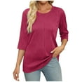 thumbnail image 2 of DJskiyers 3/4 Sleeve Tops for Women 2025 Spring Shirts Casual Textured Tshirts Round Neck Work Blouses Stretchy Basic Tees, Textured Shirts for Women, Tshirts Shirts for Women Trendy, 2 of 6