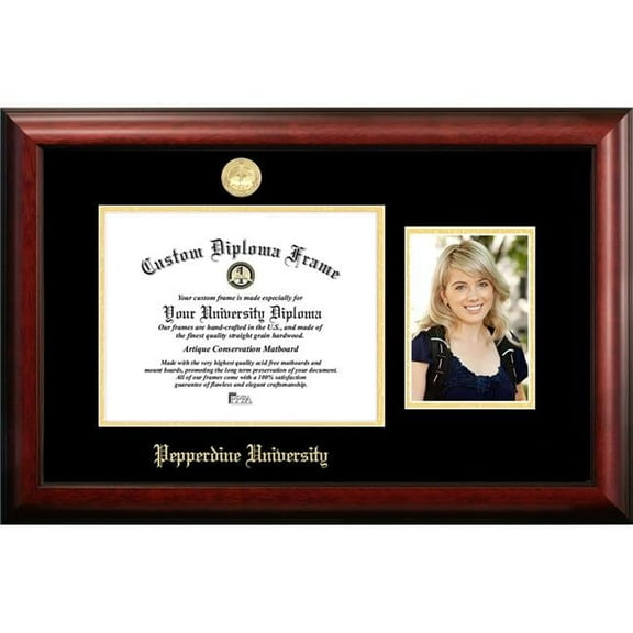 Campus Images CA944PGED-1185 8.5 x 11 in. Pepperdine University Gold Embossed Diploma Satin Mahogany Frame with 5 x 7 in. Portrait