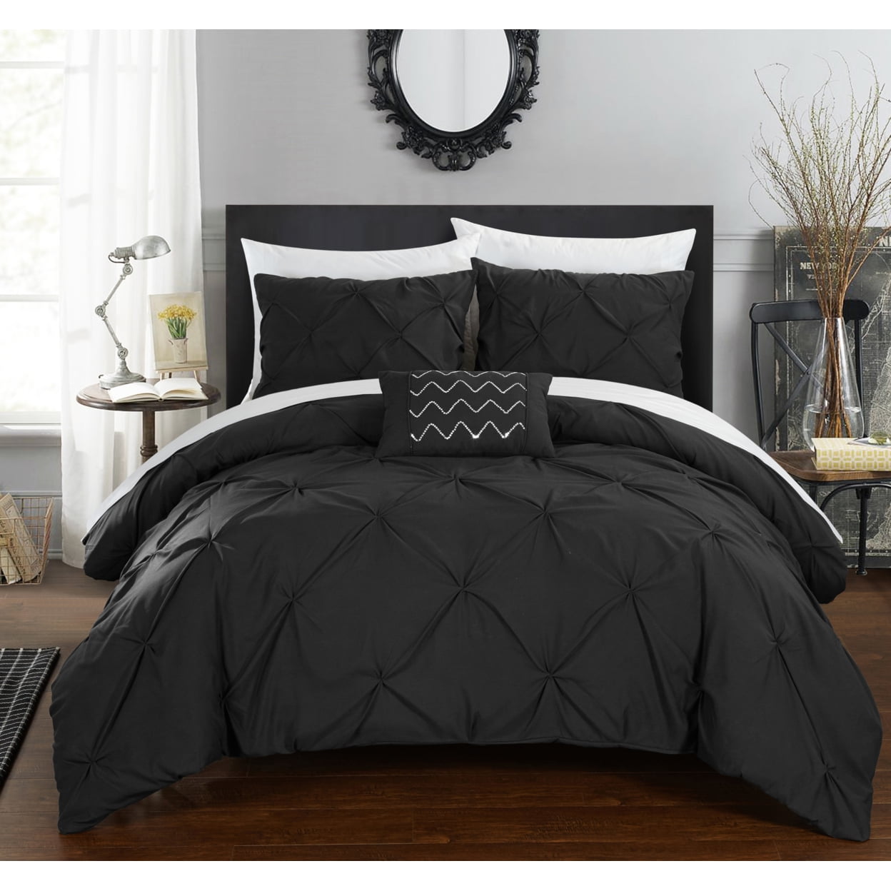 3 or 4 Piece Whitley Pinch Pleated ruffled and pleated complete Duvet Cover Set Shams and Decorative Pillows included