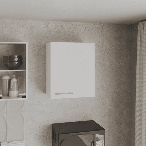 Modern White Wall-Mounted Kitchen Cabinet - 23.6” H with 1 Door & 2 Shelves