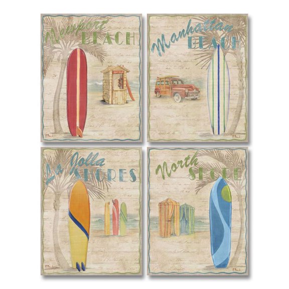 Beige Coastal Newport, Manhattan Beach, La Jolla, North Star Adult Set; 4- 11" x 14" Unframed Prints