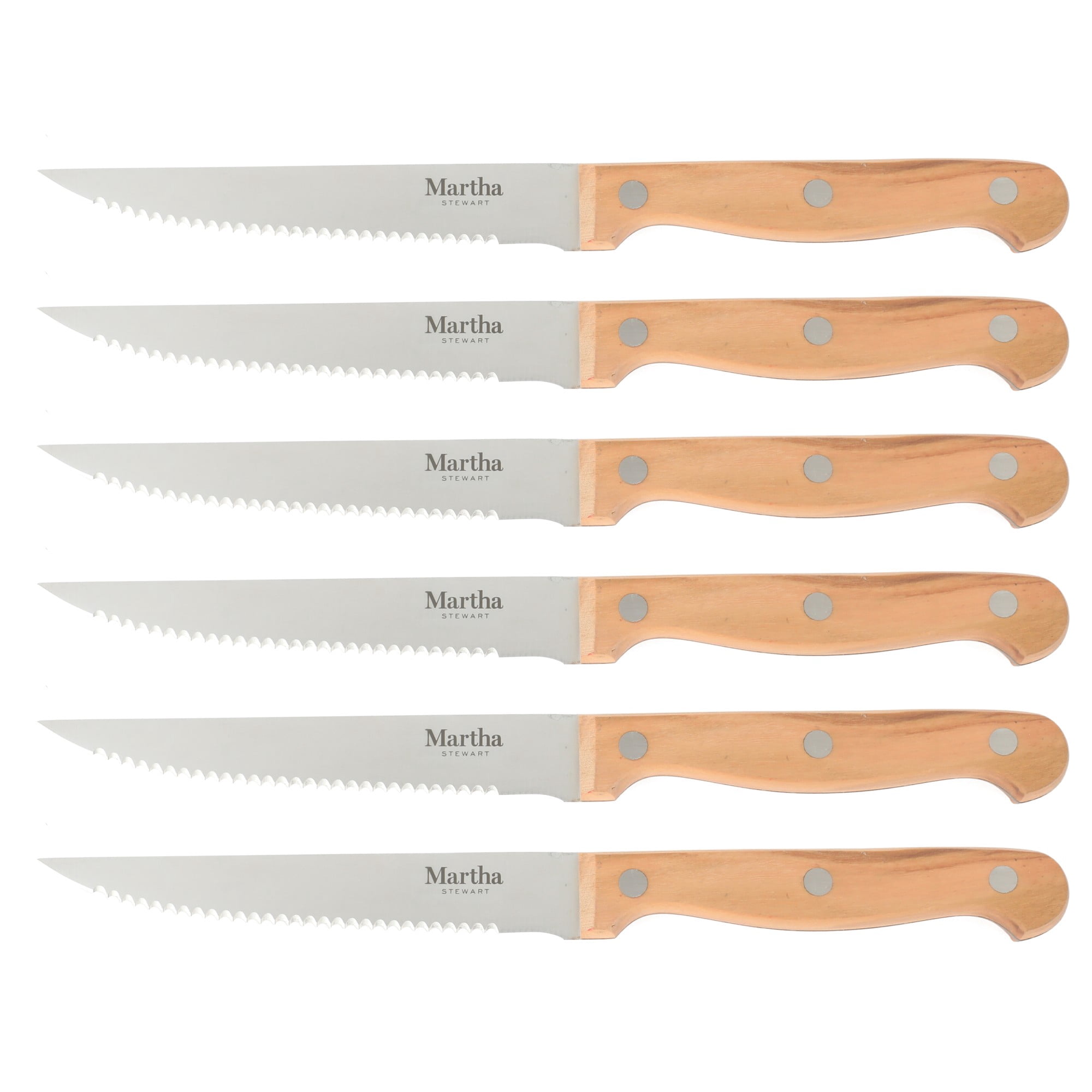 Martha Stewart Austenwood 15-Piece German Stainless Steel Cutlery Block Set, Italian Olive Wood Forged Handles and Wood Block