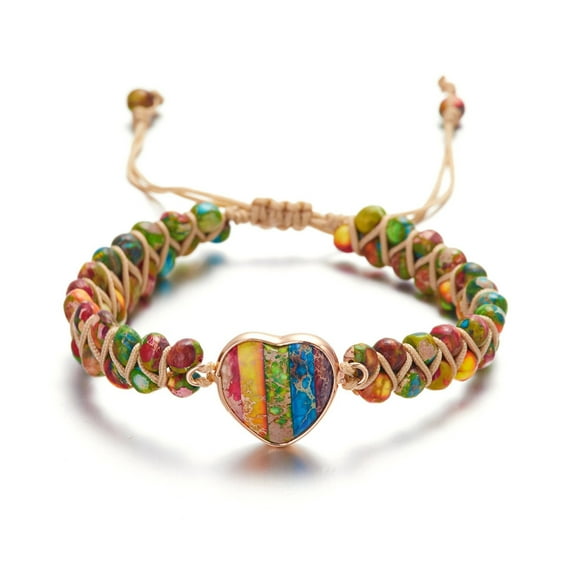 EGNMCR Bangles 2022 Double Winding Emperor Stone Heart Bracelet Hand Woven Natural Stone Beaded Heart Bracelet Bracelet Bracelet