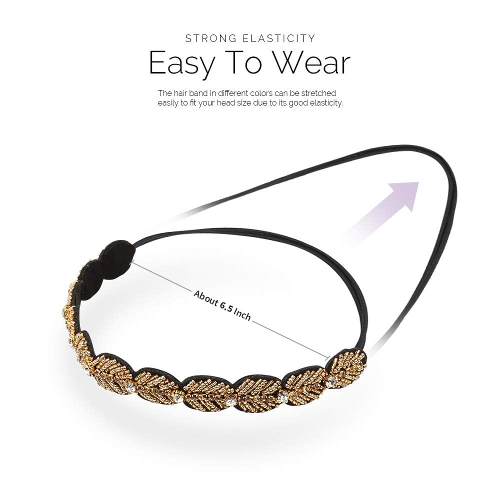 5pcs Elastic Rhinestone Beaded Headbands, Jeweled Head Bands for Women's Hair, Hair Headbands Hat Bands for Women Girls