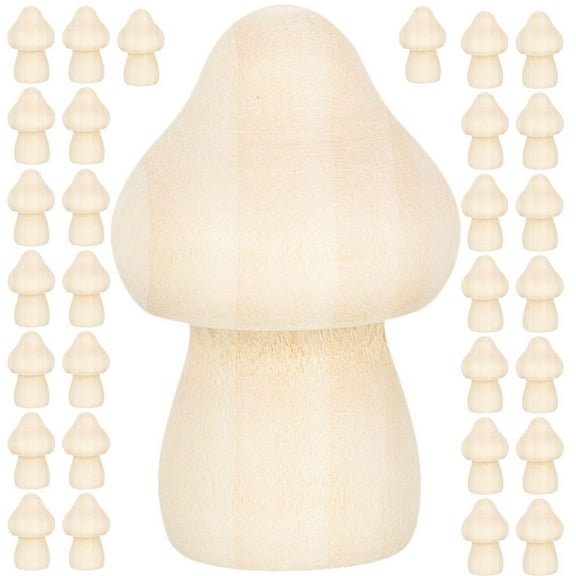 MERRYHAPY 60pcs Natural Khaki Wooden Mushroom Ornaments Unpainted for Craft Projects and Home Decorations