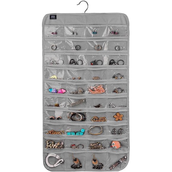 Organisateur Suspendu pour bijoux, Organisateur de bijoux Suspendus, Cintre Rotatif à 80 Poches, Rangement d'Accessoires Double Face pour Tenir des bijoux