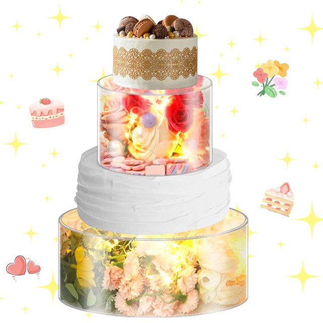 2 Soportes Transparentes para Tartas, Soportes de Acrílico Rellenables para Tartas y Pasteles, 10 x 4 in y 6 x 4 in, Base para Pastel Redondo con Luces LED para Bodas, Día Festivo, Fiestas