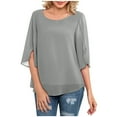 thumbnail image 2 of Puntoco moda mujer casual cuello redondo suelta tops 3/4 manga gasa blusa camisa tops Puntoco Puntoco-6925, 2 of 5