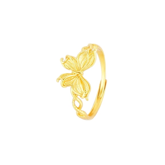 Sand Gold Butterfly Ring for Women, Elegant Wing & Coil Band Adjustable Ring, Dainty Gold Tone Jewelry Gift for Wife, Mother, Wedding & Party