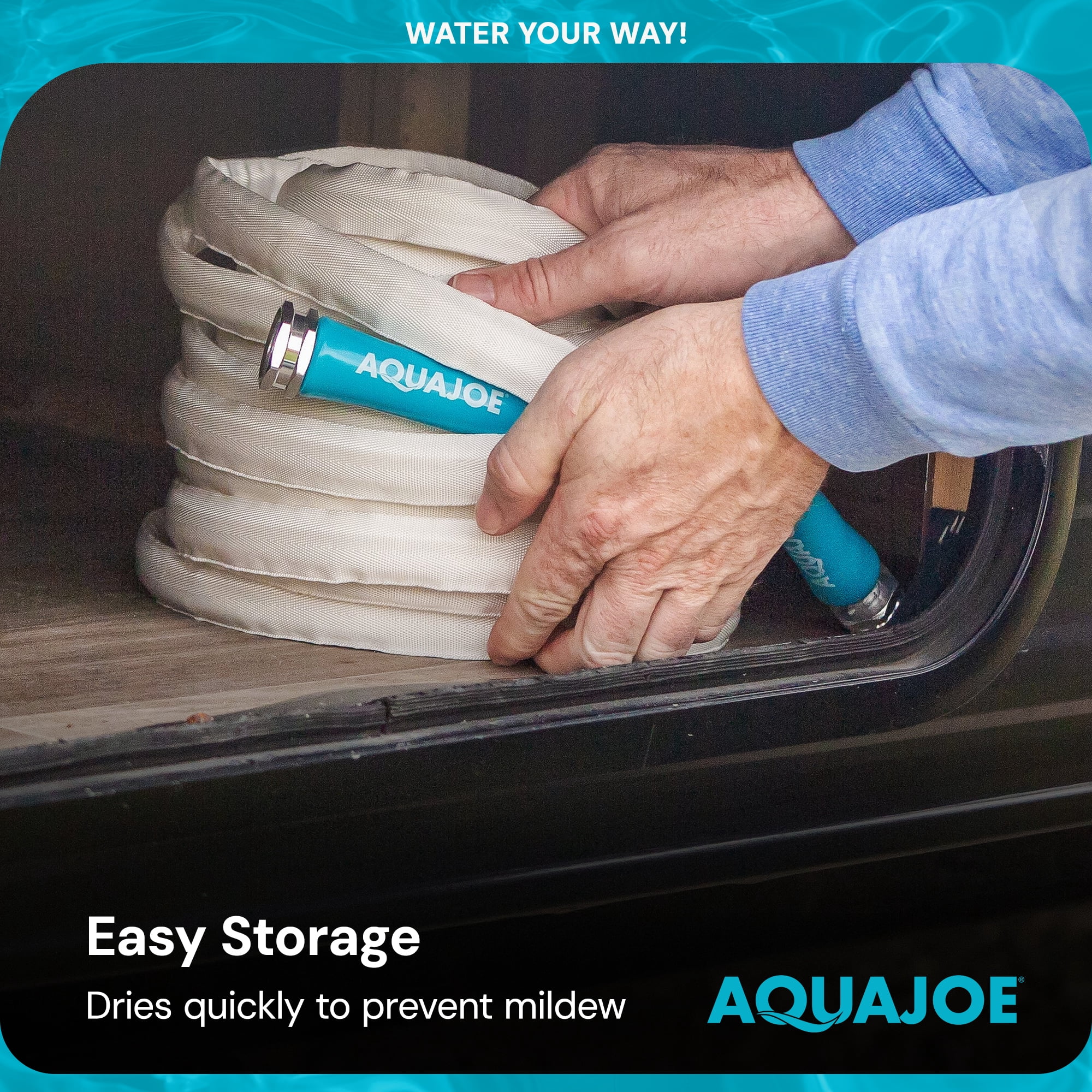 Aqua Joe 50' Expandable RV Hose with Flexible Marine-Grade Fiber Jacket, AJFJH50-58-RV