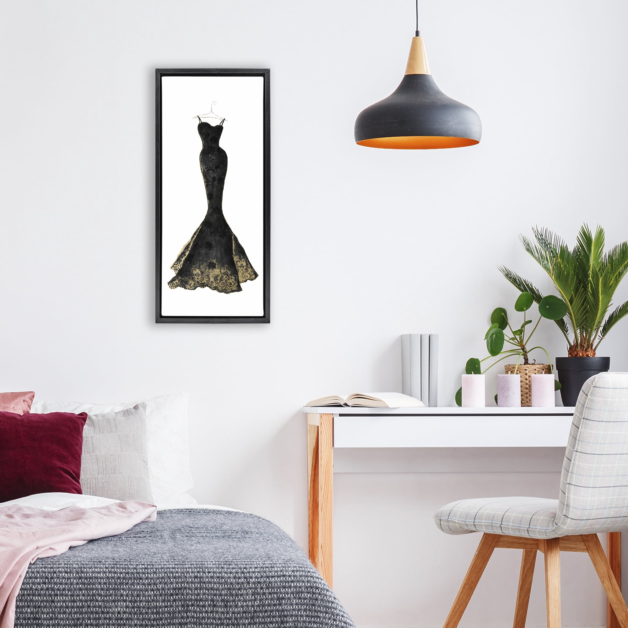 Stupell Industries Gilded Black Evening Gown Black Framed Floater Canvas Wall Art, design by Janet Tava
