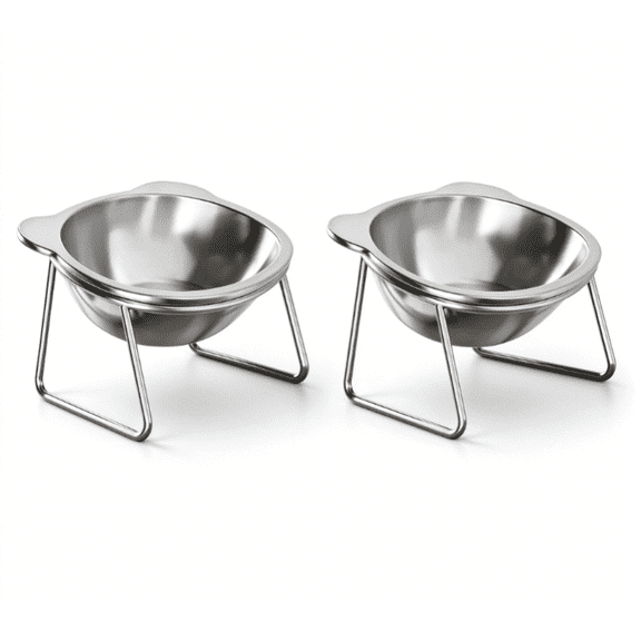 2 Pcs Food Grade 304 Stainless Steel Tilted Feeding Bowl Detachable Stable Stand For Cat Dog Food Water Pet Daily Supply (2 Set)