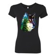 thumbnail image 2 of Earth Wolf Trees Mountains Nature Animal Lover Womens Slim Fit Junior Tee, Black, Small, 2 of 3