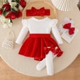 thumbnail image 2 of Atogsazn Toddler Baby Girls Clothes Set Newborn Ruffle Ribbed Long Sleeve Velvet Dress with Headband Stocking Red 9-12 Months Fashion, 2 of 8