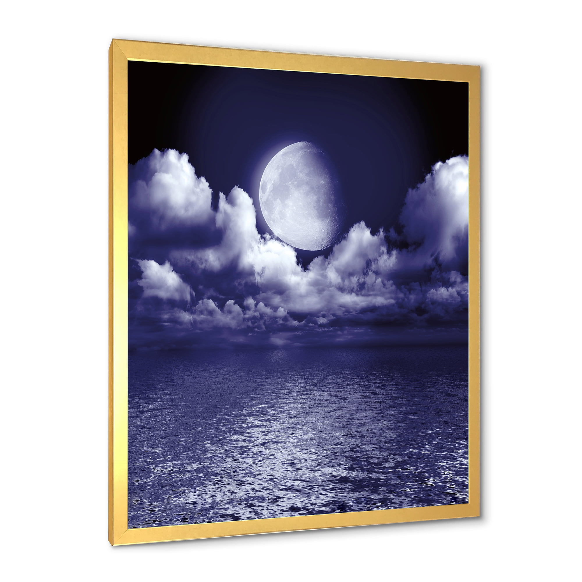 Designart 'Full Moon Night in Cloudy Sky V' Nautical & Coastal Framed Art Print