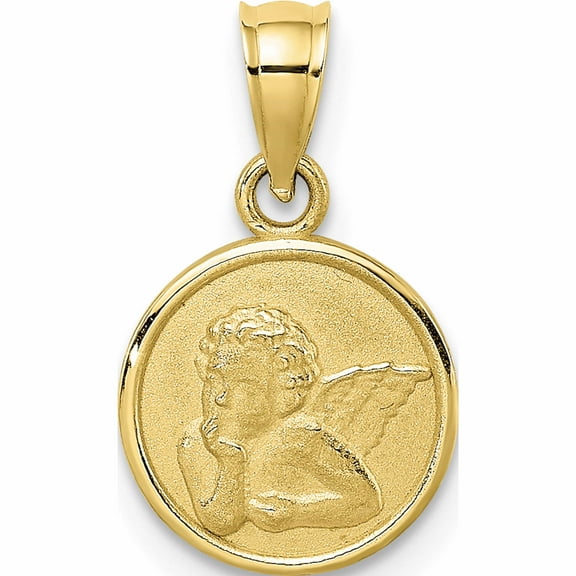 10K Yellow Gold 10mm Engraved Angel Coin Charm (15.35 X 10.35) (Size 7) Made In United States -Jewelry By Sweet Pea