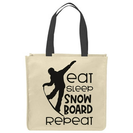 

Canvas Tote Bags Eat sleep snowboard repeat snowboarder silhouette lifestyle Reusable Shopping Funny Gift Bags