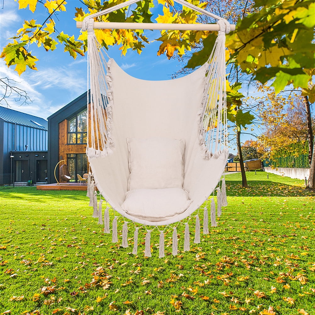 Private Jungle Tassel Hammock Chair Hanging Rope Swing, 2 Cushions Included-Large Macrame Hanging Chair,Beige Private Jungle Tassel Hammock Chair Hanging Rope Swing, 2 Cushions Included-Large Macrame Hanging Chair,Beige