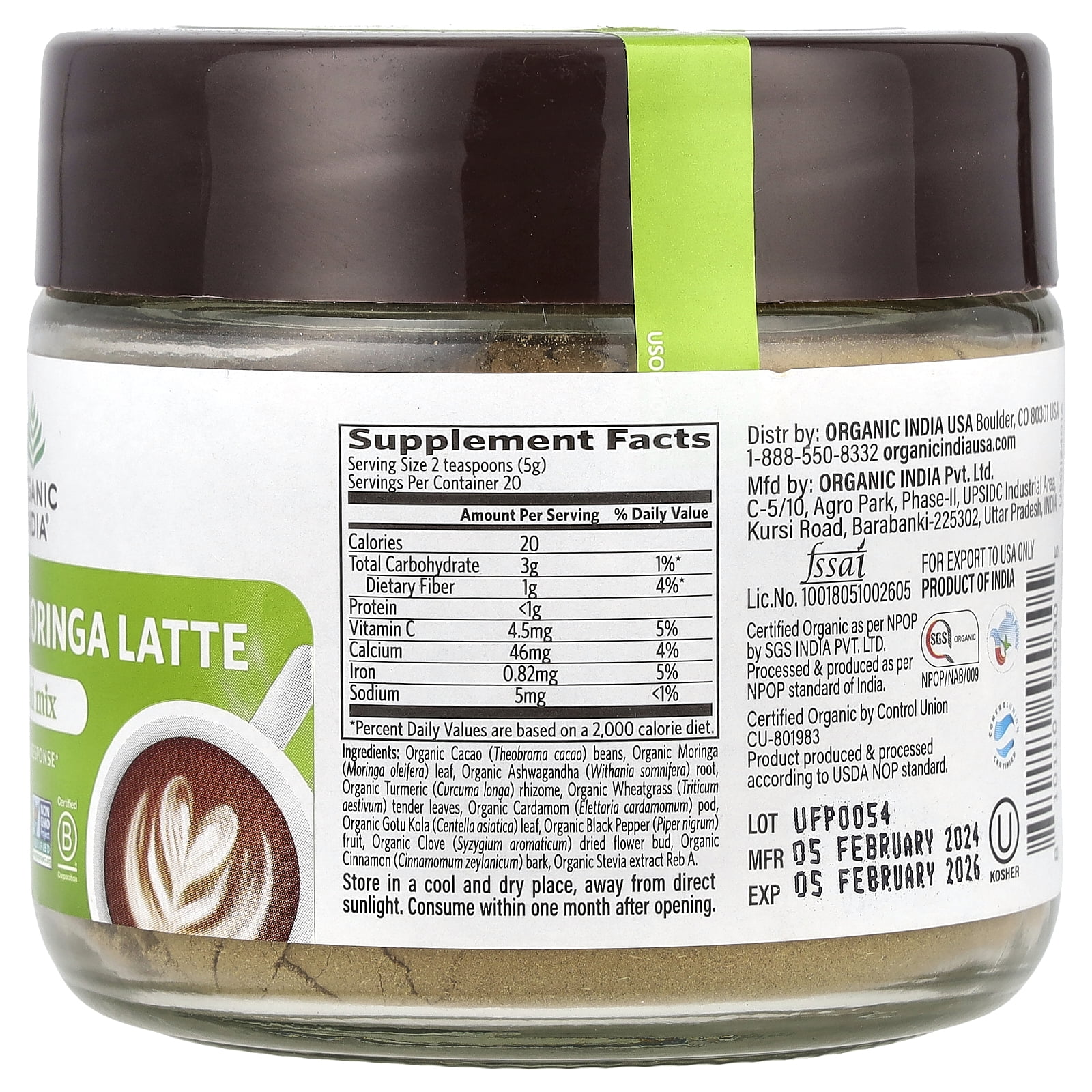 Organic India Chocolate Moringa Latte, Superfood Mix, 3.52 oz (100 g)