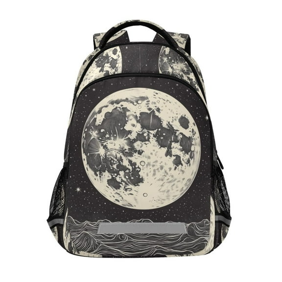 FORMRS Unisex Backpack Elementary School Travel Bookbag with Reflective Stripes, Beige Moon