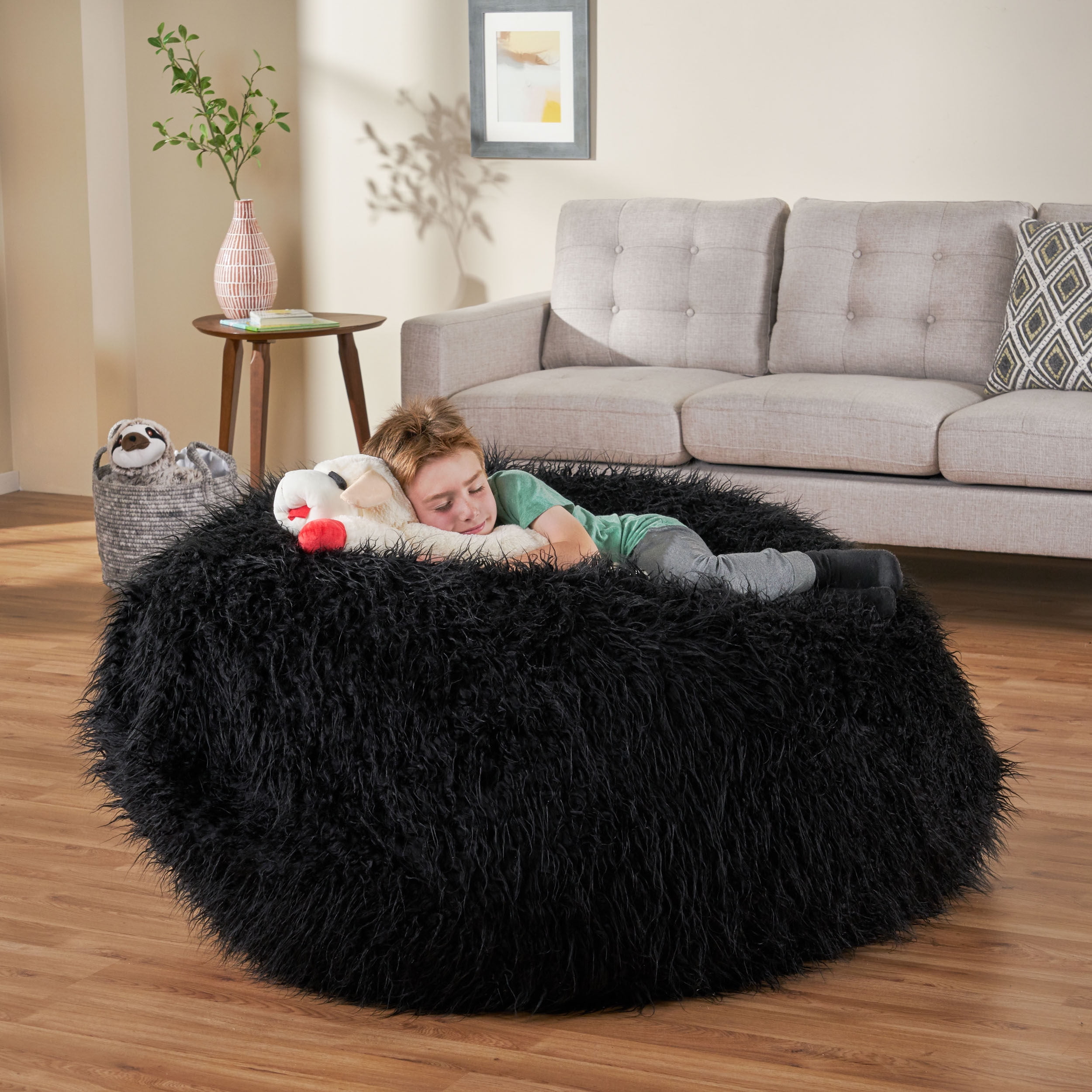 Black faux online fur bean bag