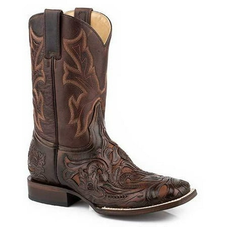 

Men s Stetson Handtooled Wicks Leather Boots Handcrafted Cognac