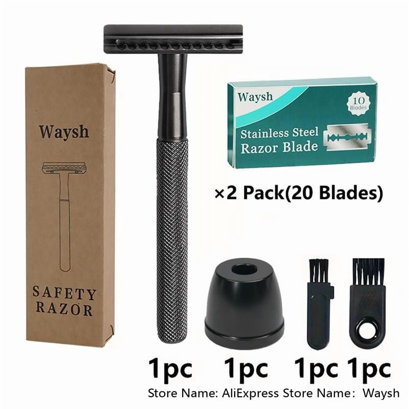 Waysh Classic Double Edge Safety Razor Kit for a Close Shave, Matte Black