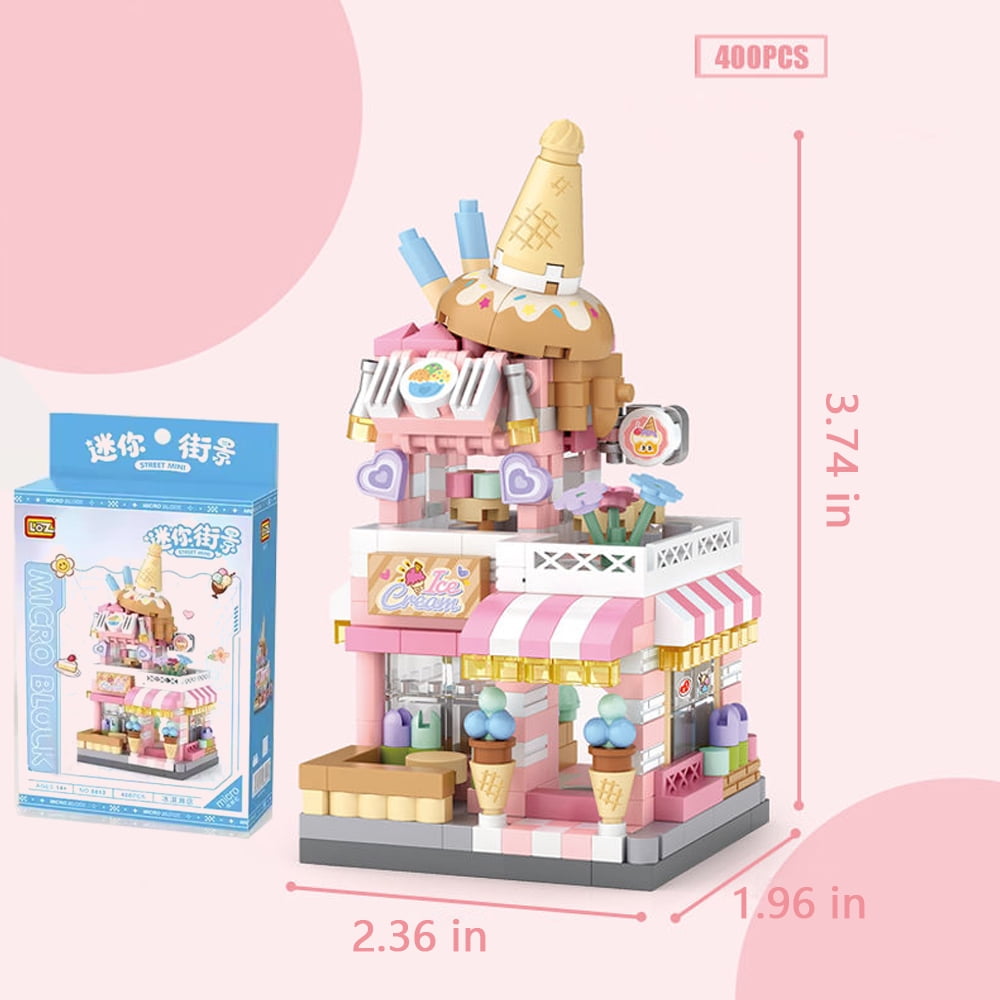 Haibin 4 Sets Street View Gourmet Food Shop Mini Building Blocks, MOC Creative DIY Mini Bricks House Set, Awesome Building Toys Gift for Kids and Adults for Kids 6+