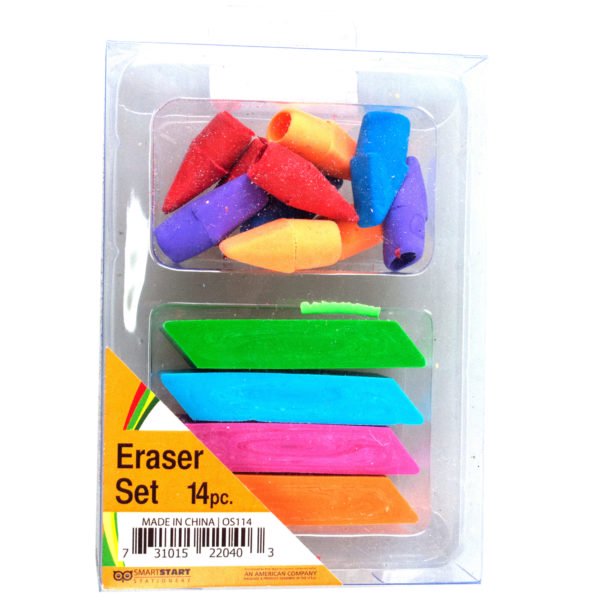 Bulk Buys OS114 Colorful Eraser Set Yellow, Green, Blue, Orange, Pink
