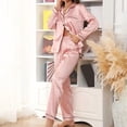 thumbnail image 2 of Women Two-piece Pajama Set Women's Long Sleeve Pyjama Set with Button Top Elastic Waist Trousers Skin-friendly Imitation Silk Loungewear for Home, 2 of 5