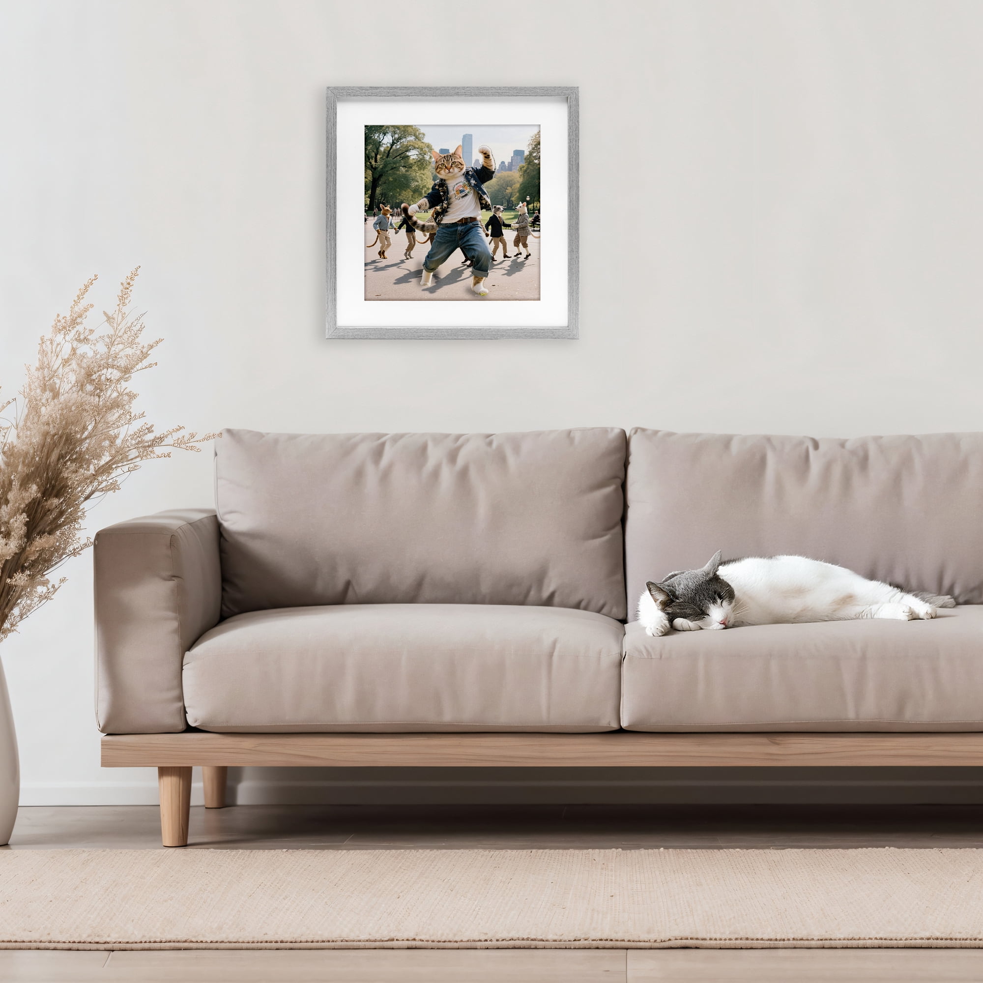 Stupell Industries Stylish Cat Dancing in Park Gray Framed Print Under Glass, design by CAD Designs