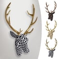 thumbnail image 3 of Modern Geometric Deer Head Wall Decor with Golden Antlers, Black White Checkered Resin Deer Skull Wall Mount, Artistic Home Decor for Living Room, Bedroom, Office Interior Styling, 3 of 6