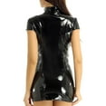 thumbnail image 2 of Women Sexy Leather Dress, Wetlook PVC Leather, Short sleeve, Plus Size shiny Latex Hip Skirt, 2 of 7