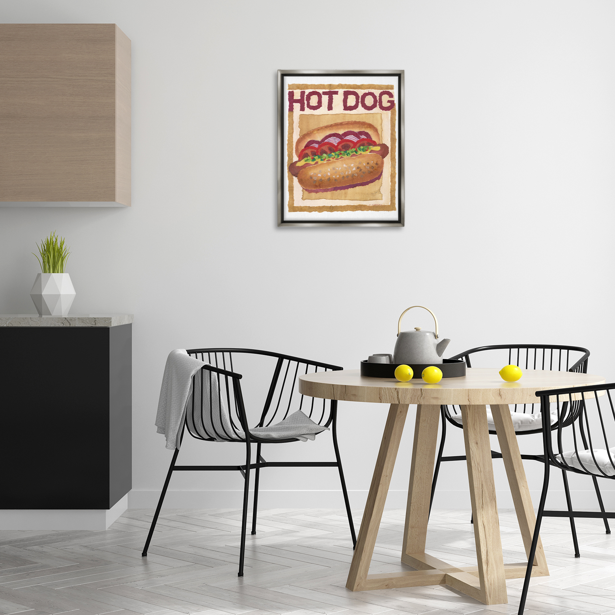 Stupell Industries Traditional Hot Dog Food & Beverage Painting Gray Floater Framed Art Print Wall Art, 17 x 21