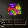 thumbnail image 3 of C-CRAFT Make Your Life Sweet Neon Sign LED Light 23 inch for Macaron Cake Shop Wall Art Decor, 3 of 5