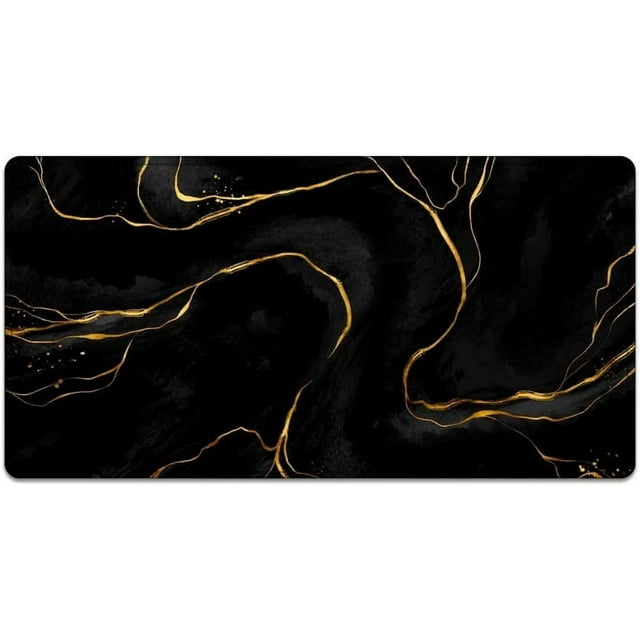 Large Mouse Pad 31.4 x 15.7inches 3mm XXL Extended Gaming Mouse Pad Mat with Non-Slip Base Stitched Mousepad for Computer,Office,Keyboard and Laptop- Black Gold \u200bCoffee Marble,Waterproof Desk Mat