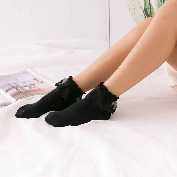 Cotton Calcetines Vintage Lace Ruffle Frilly Ankle Socks Princess Girl Cute  Sweet Women Socks