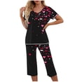 thumbnail image 1 of TIMIFIS Ensembles de Pyjama pour Femmes 2 Pcs - Pyjamas de la Saint-Valentin pour Femmes - Ensembles de Pyjamas pour Dames Manches Courtes Col Rond Haut et Pantalons Capris Ensembles de Détente, 1 of 5