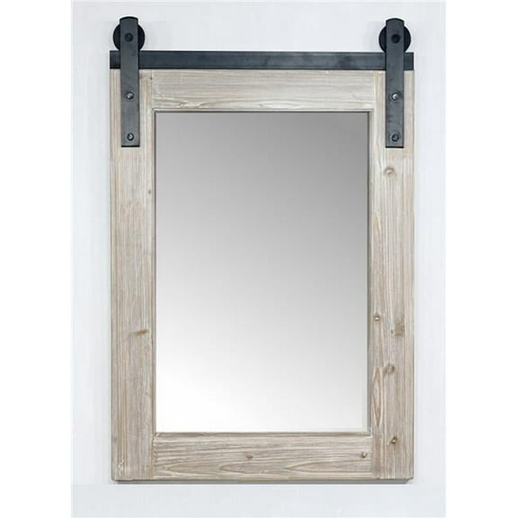 InFurniture WK8526M 26 in. Rustic Solid Fur Barn Door Style Mirror, Driftwood - 26.6 x 39 in.