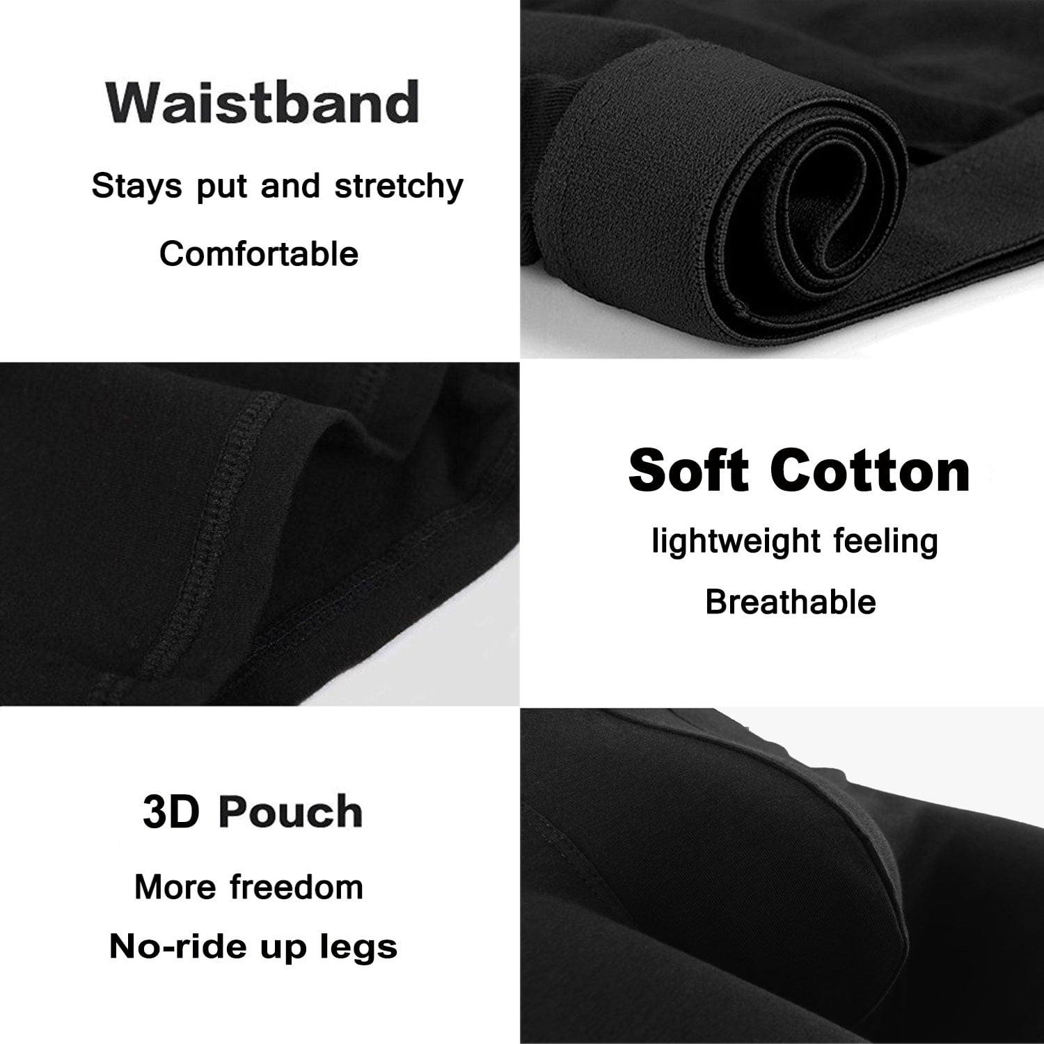 Men's Underwear Boxer Briefs Trunks 5 Pack Soft Cotton Low-rise Underpant-Wal-3B2G-XL