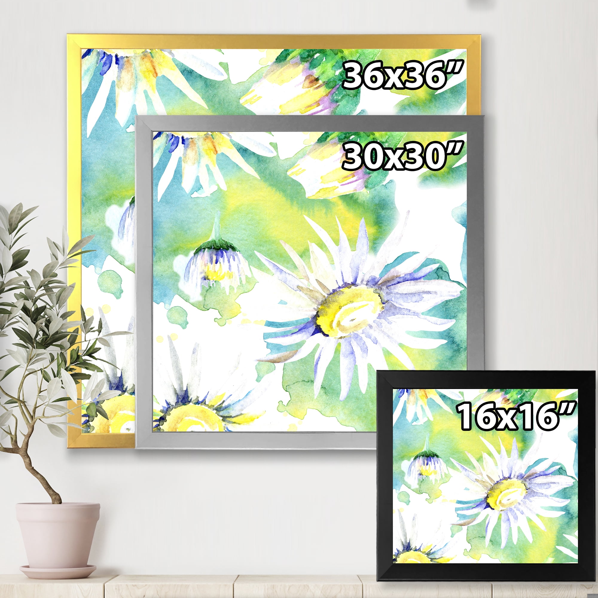 Designart 'Aquarelle Impression of Daisy Flowers II' Traditional Framed Art Print