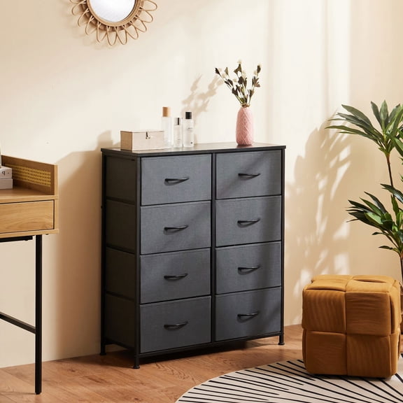 Resenkos Tall Fabric Storage Dresser Tower with Wooden Top, Space-Saving Organizer for Nursery, Entryway and Closet, Gray