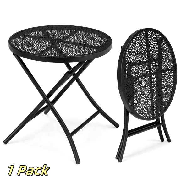 Tcbosik Outdoor Folding Table, 18" Round Metal End Table, Waterproof Side Table for Porch Yard Balcony Deck Lawn, Black