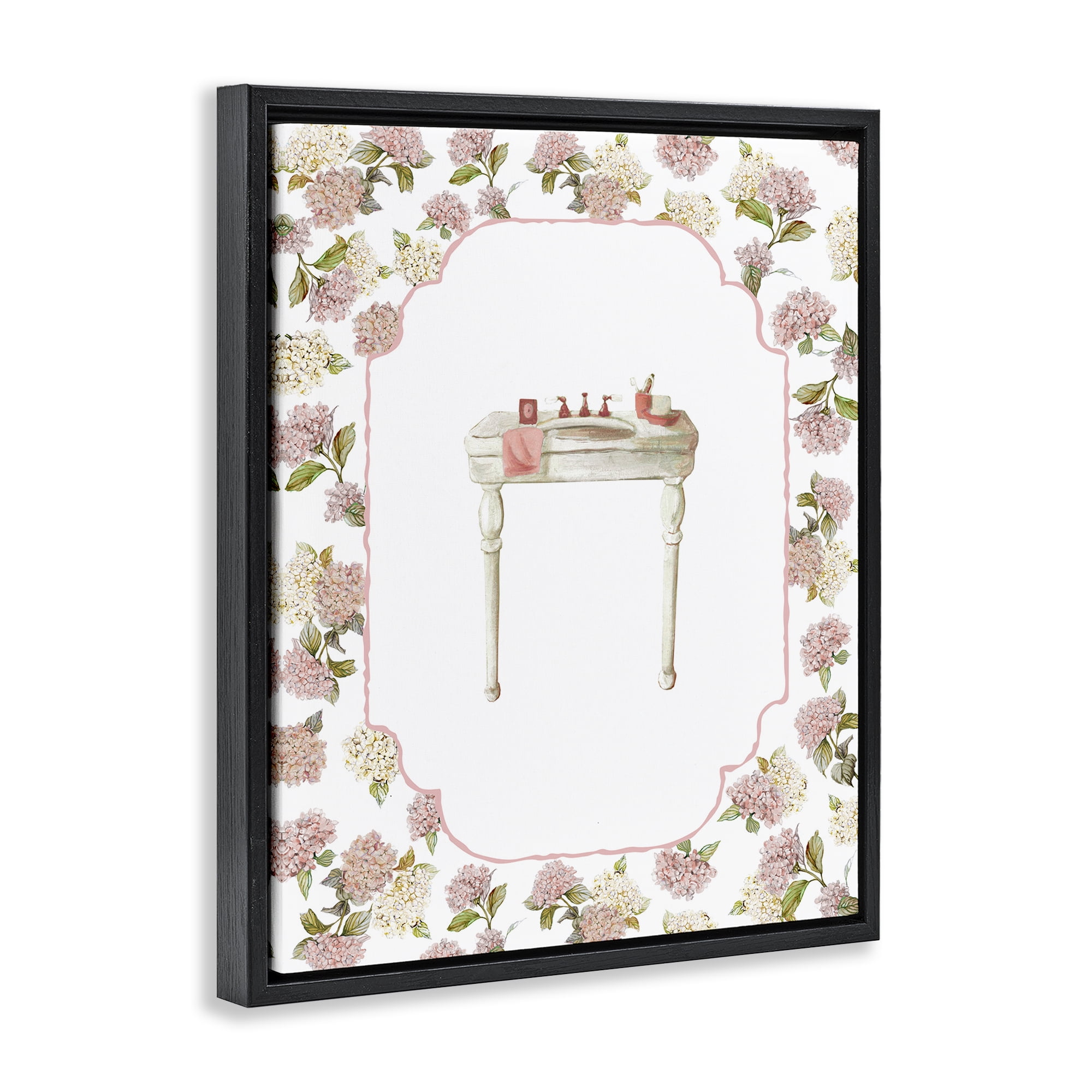 Stupell Industries Elegant Hydrangeas Vanity Black Framed Floater Canvas Wall Art, design by Carol Robinson