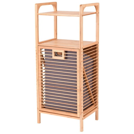 Costway Laundry Hamper Tilt Out Bin Bamboo Shelf Slat Frame Space Costway Laundry Hamper Tilt Out Bin Bamboo Shelf Slat Frame Space Saving Storage Com