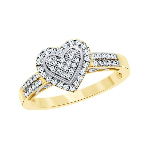 Round Cut White Natural Diamond Heart Ring in 10k Yellow Gold (0.33 Cttw)