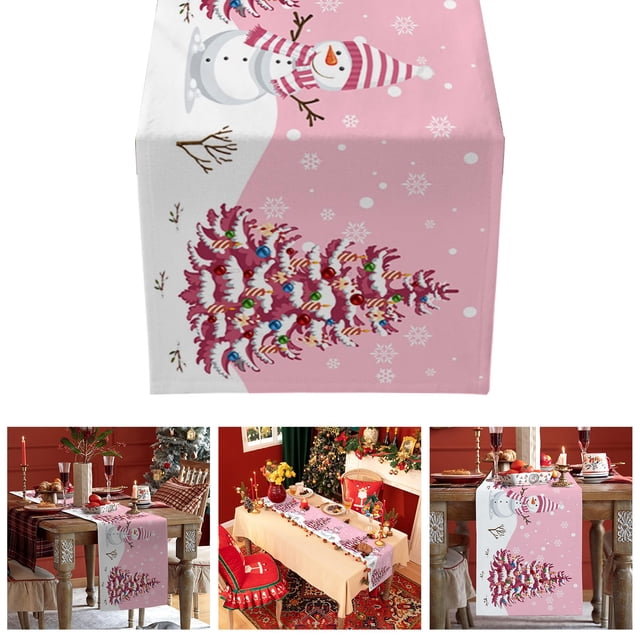 Chemin de Table de Noël en Coton Lin Bonhomme de Neige Rustique Flocon de Neige pour Table à Manger/jours/café