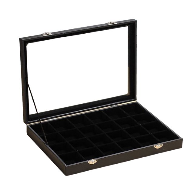 Bandeja de terciopelo para joyería, anillo, pendiente, a prueba de polvo, cajón para el hogar, organizador de collares con tapa, soporte Almacenamiento y organización del hogar 24 cuadrículas Toystoory HA076010-03