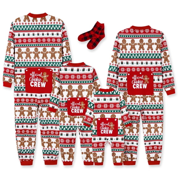 PatPat Womens Pajamas Matching Family Christmas Pajamas One Piece Long Sleeve Gingerbread PJs Sleepwear Loungewear for Couples with Socks Women M